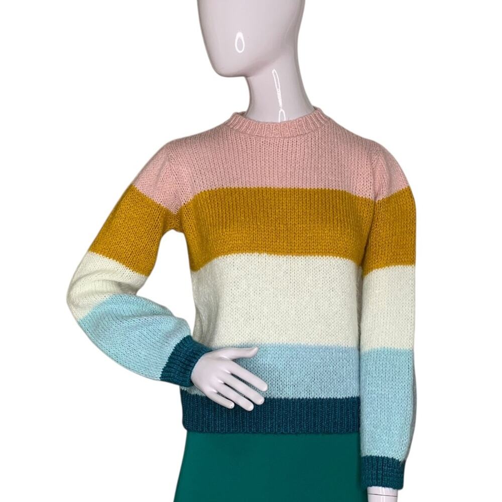 TopShop Knit Color Block Crewneck Sweater Balloon Sleeve Size 2